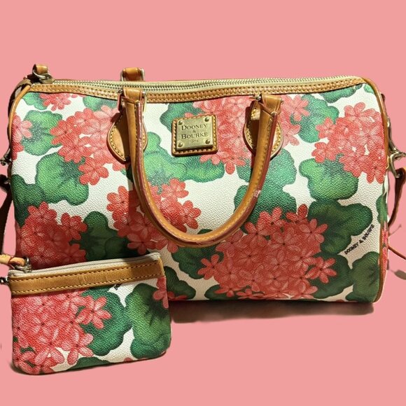 Dooney & Bourke Pink Geraniums Bag With Pouch EUC - Picture 1 of 4